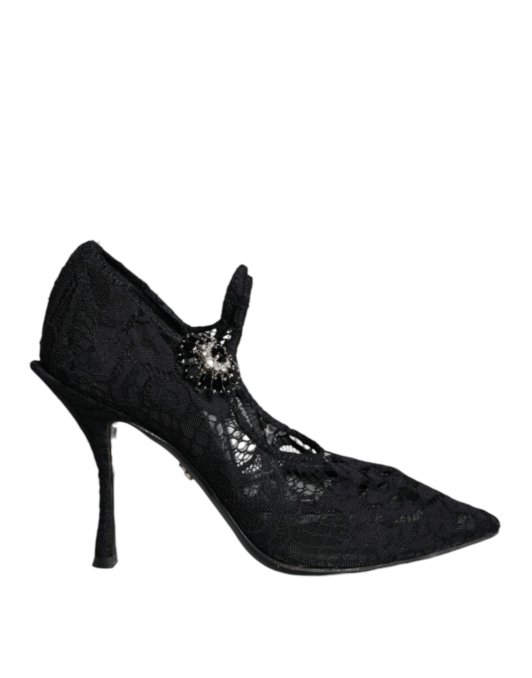 Dolce & Gabbana Black Mary Jane Pumps Lace Crystals Heels Shoes | Regal Royce