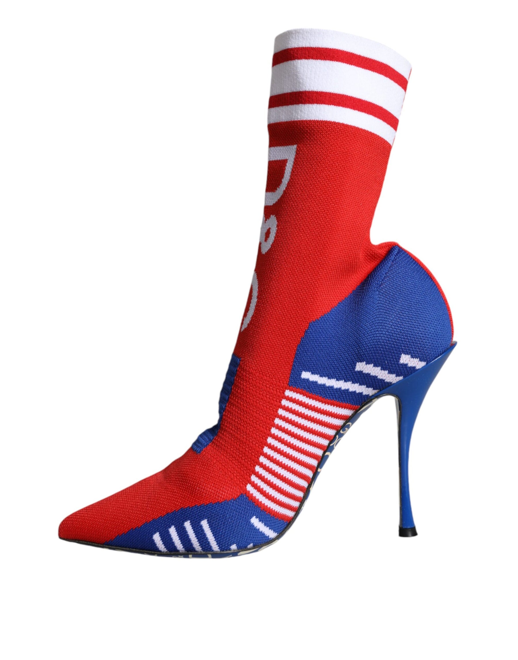 Dolce & Gabbana Red Blue Stretch Sock Style Ankle Boots Logo Shoes | Regal Royce