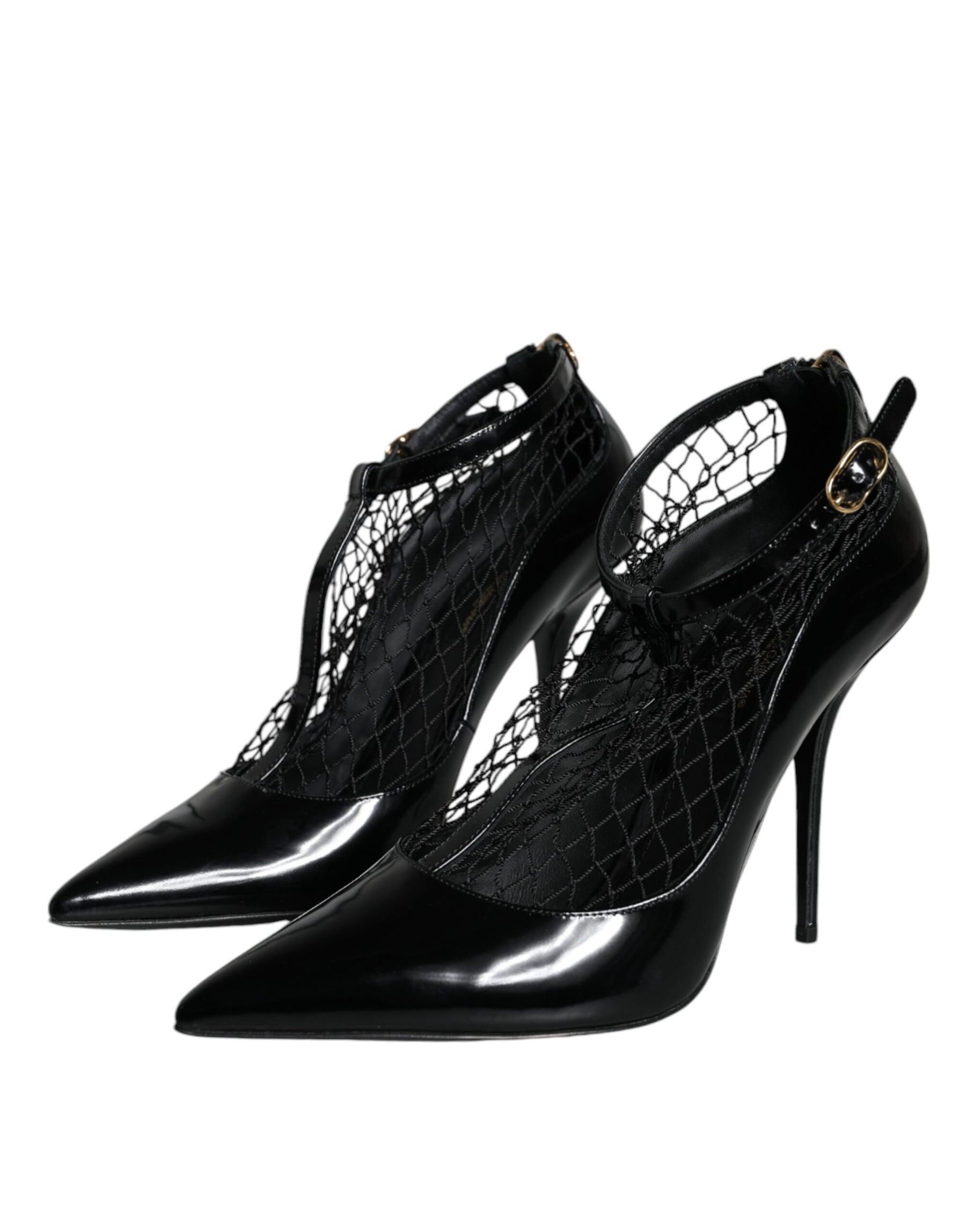 Dolce & Gabbana Black Mesh Patent Leather Heels Pumps Shoes | Regal Royce