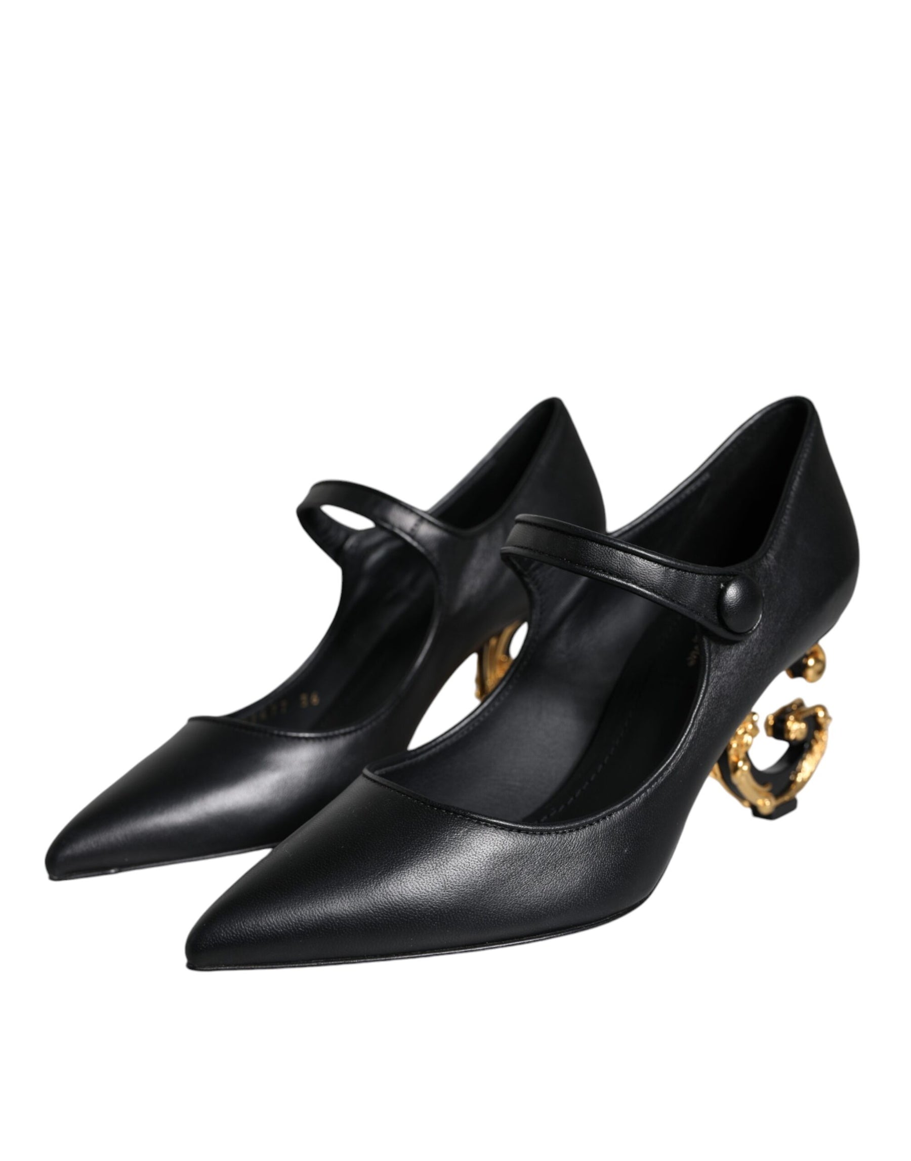 Dolce & Gabbana Black Leather Logo Heels Mary Janes Pumps Shoes | Regal Royce