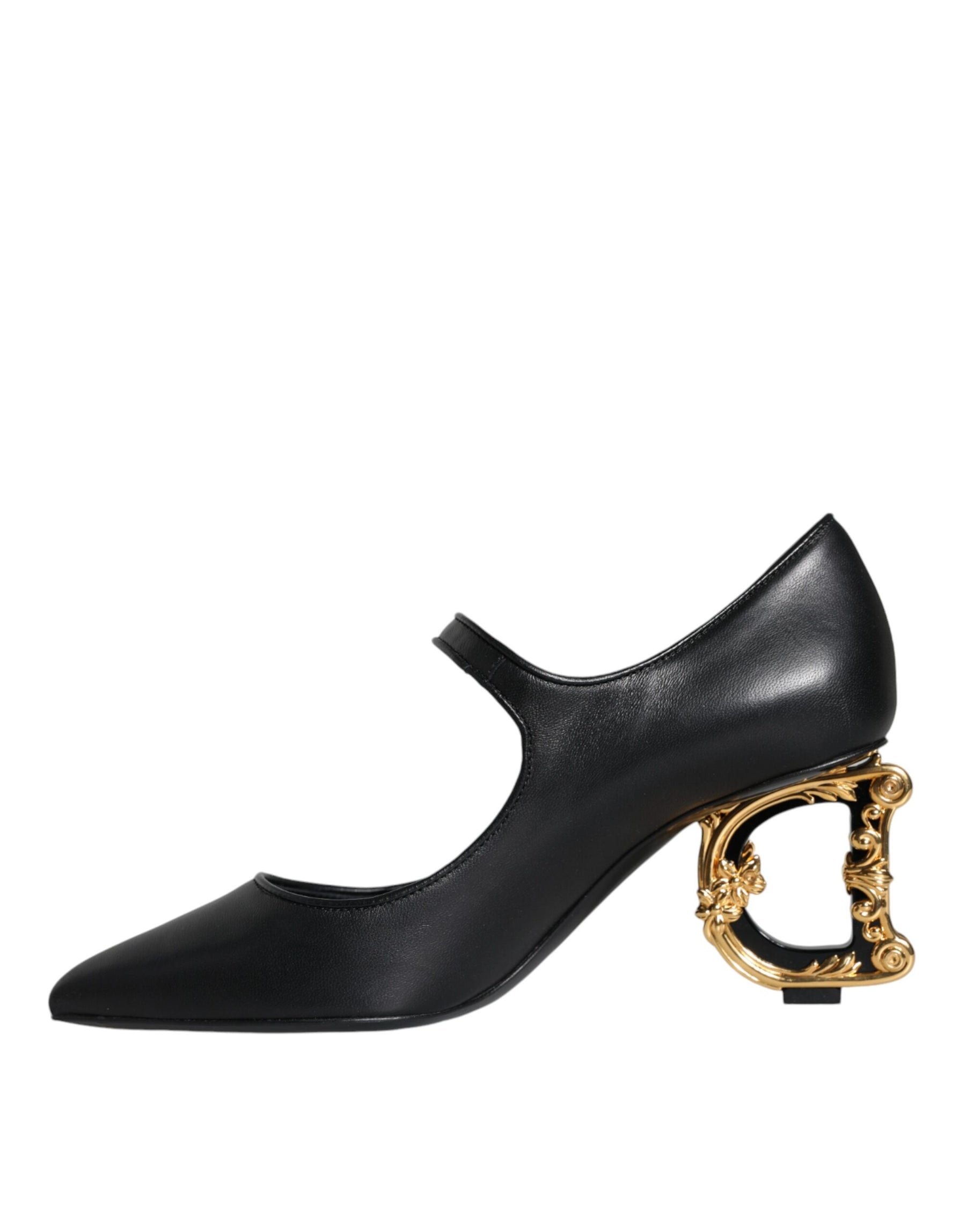 Dolce & Gabbana Black Leather Logo Heels Mary Janes Pumps Shoes | Regal Royce