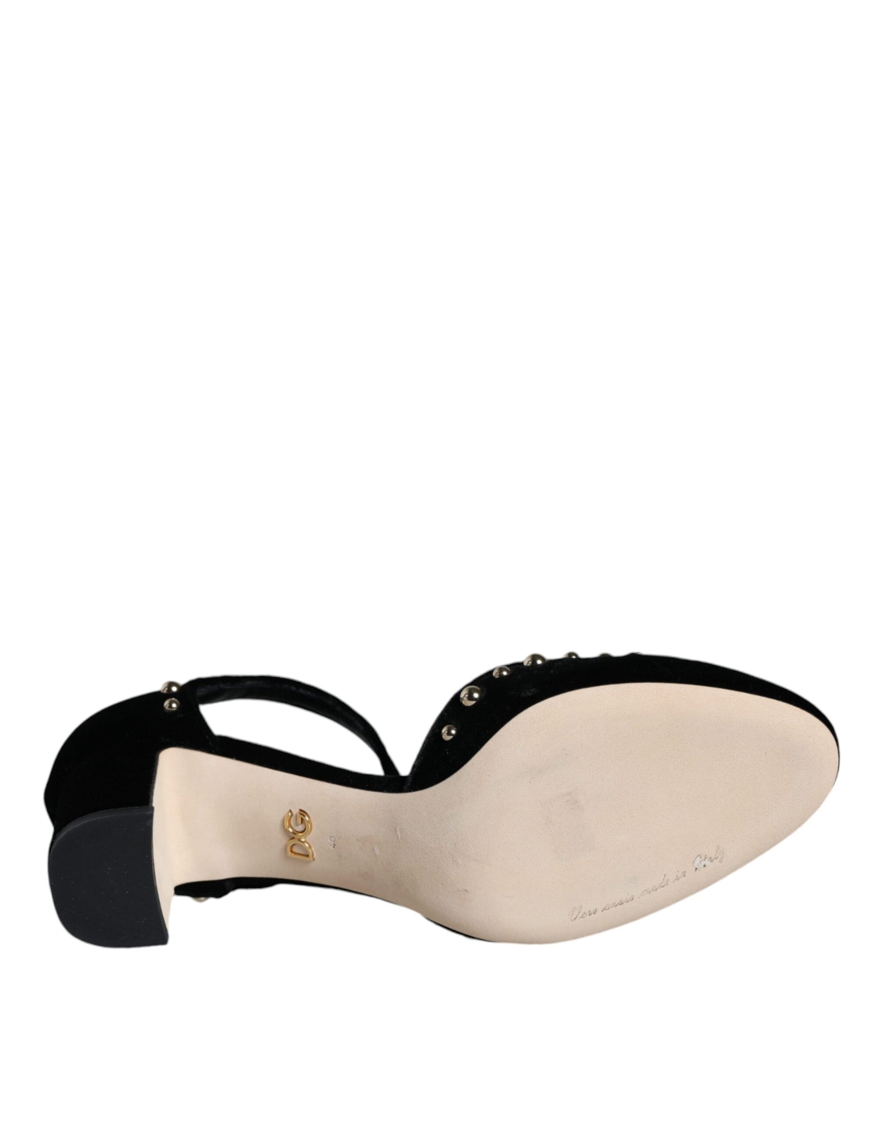 Dolce & Gabbana Black Velvet Roses Ankle Strap Pumps Shoes | Regal Royce