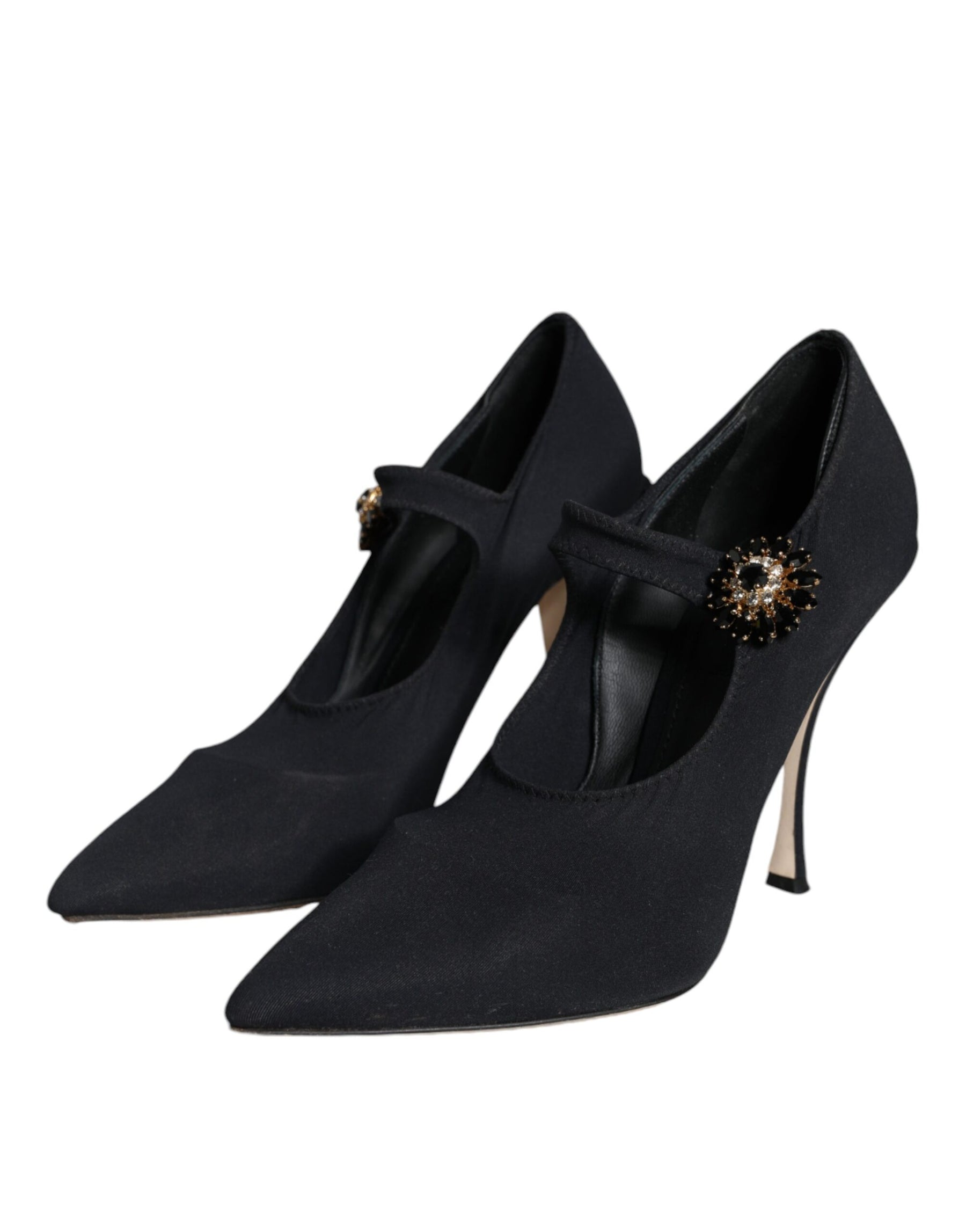 Dolce & Gabbana Black Mary Jane Jersey Crystal Pumps Shoes | Regal Royce