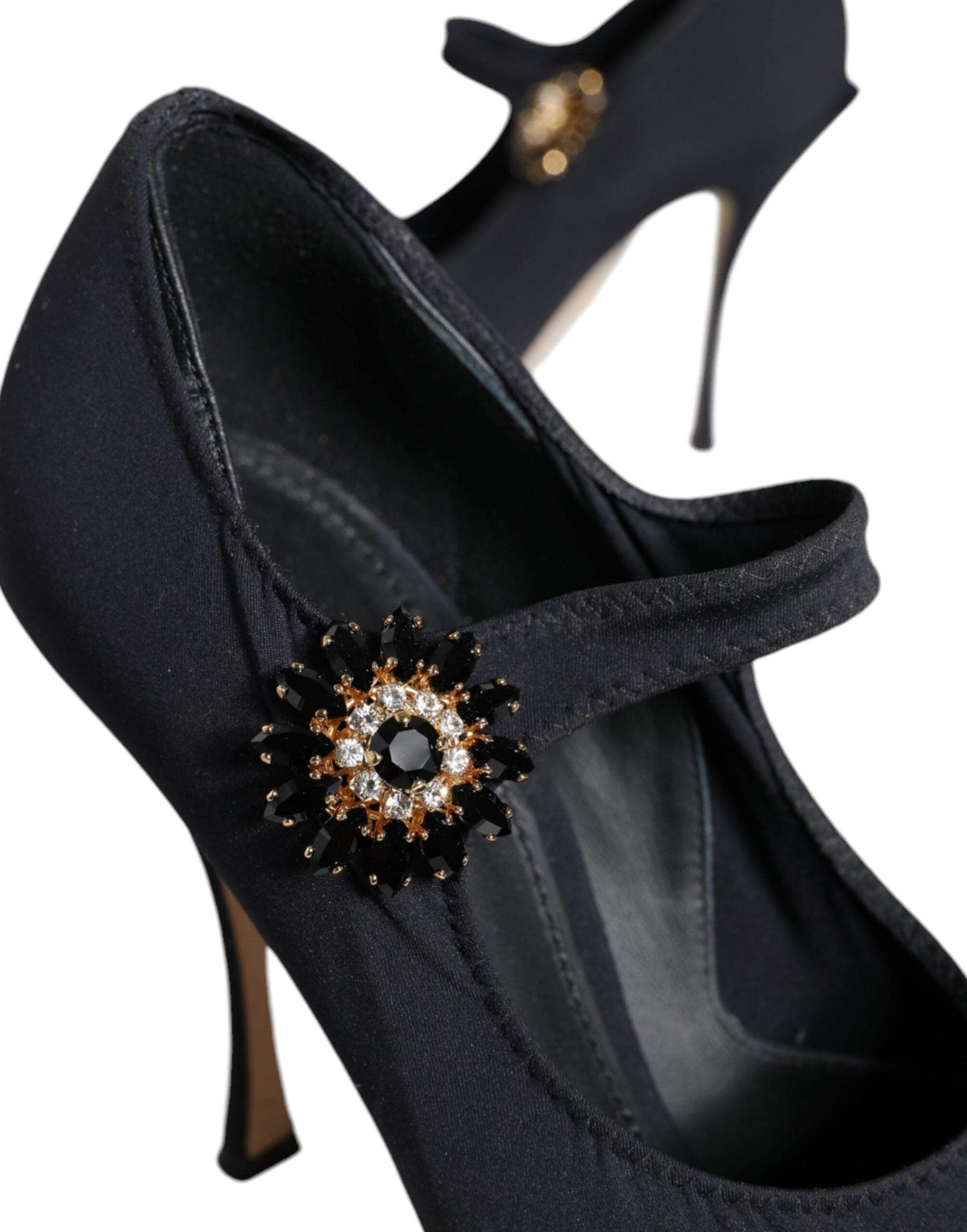 Dolce & Gabbana Black Mary Jane Jersey Crystal Pumps Shoes | Regal Royce