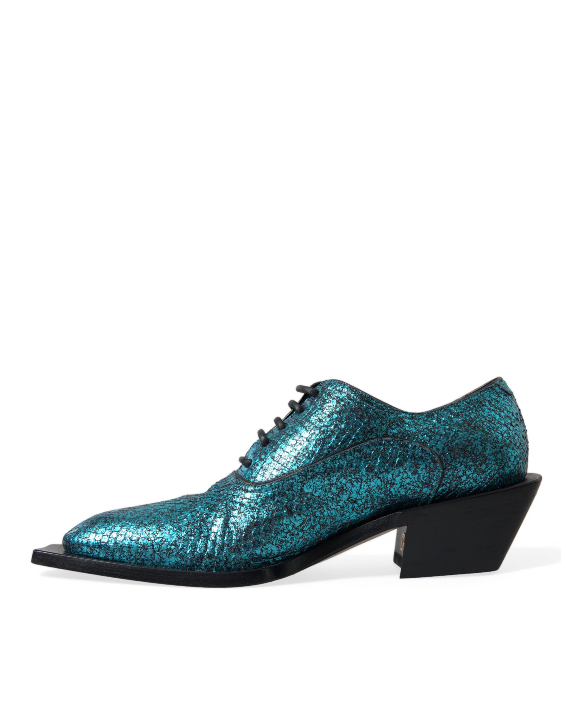 Dolce & Gabbana Blue Leather Derby Block Heels Dress Shoes | Regal Royce