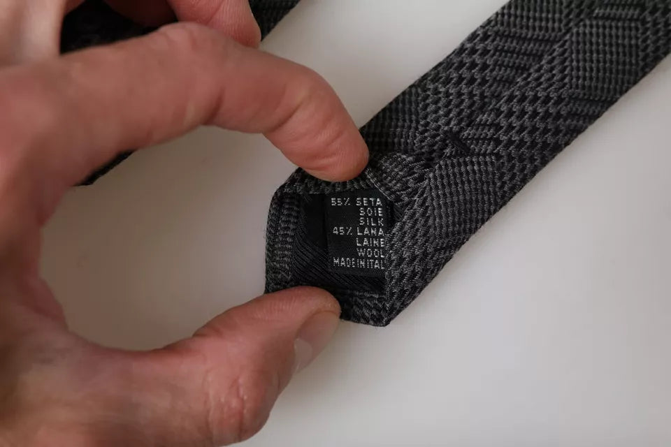 Dolce & Gabbana Dark Gray Plaid Patterned Silk Adjustable Men Tie | Regal Royce