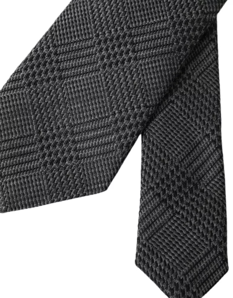 Dolce & Gabbana Dark Gray Plaid Patterned Silk Adjustable Men Tie | Regal Royce