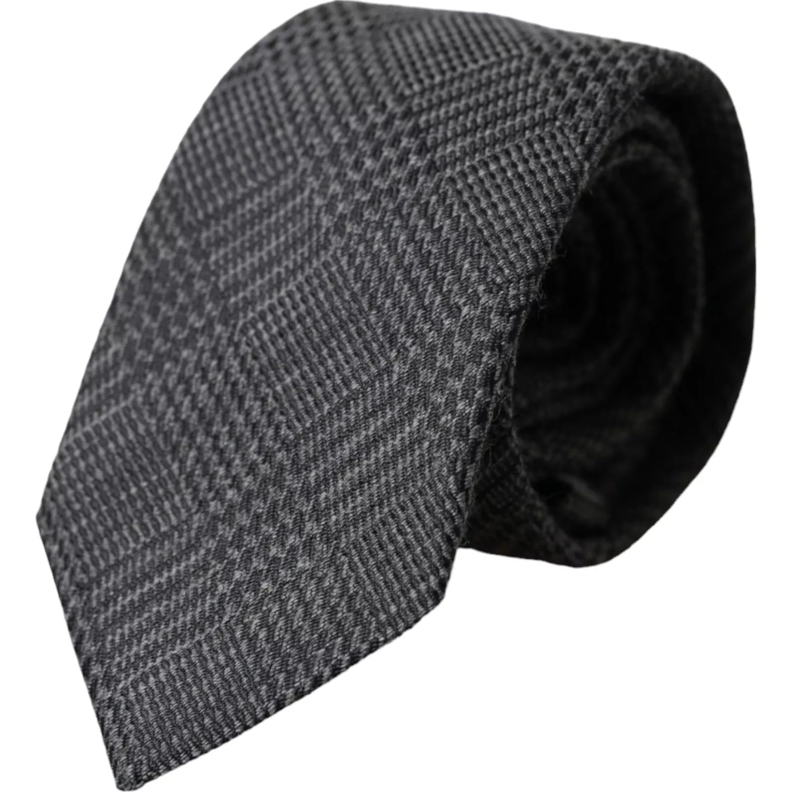 Dolce & Gabbana Dark Gray Plaid Patterned Silk Adjustable Men Tie | Regal Royce