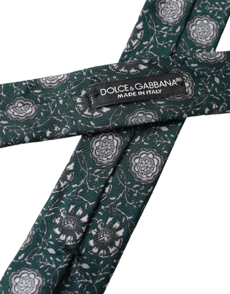 Dolce & Gabbana Green Floral Print Silk Adjustable Men Tie | Regal Royce
