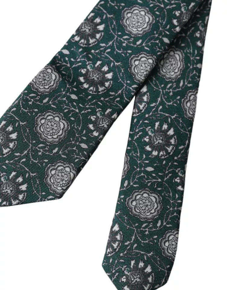 Dolce & Gabbana Green Floral Print Silk Adjustable Men Tie | Regal Royce
