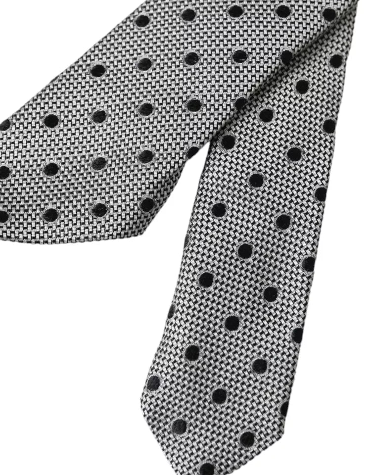 Dolce & Gabbana Black White Dot Fantasy Silk Adjustable Men Tie | Regal Royce