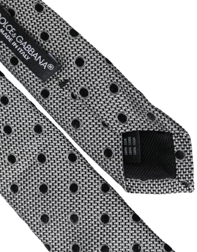 Dolce & Gabbana Black White Dot Fantasy Silk Adjustable Men Tie | Regal Royce