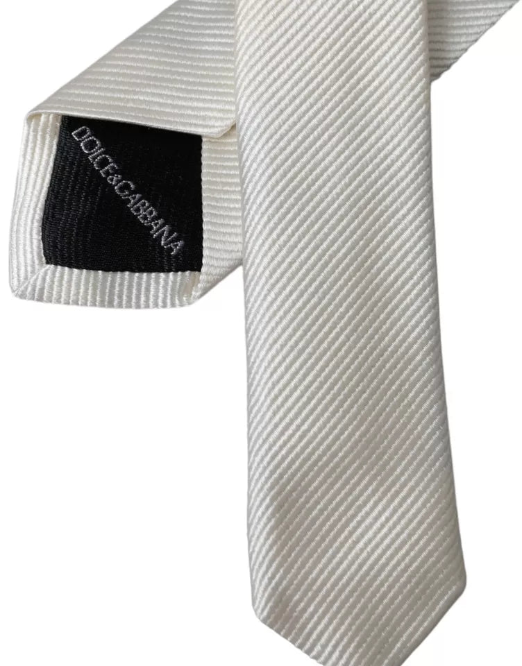 Dolce & Gabbana White Solid 100% Silk Adjustable Tie | Regal Royce