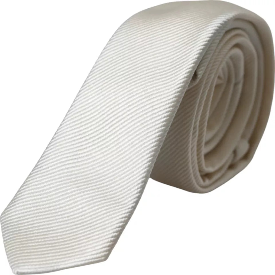 Dolce & Gabbana White Solid 100% Silk Adjustable Tie | Regal Royce