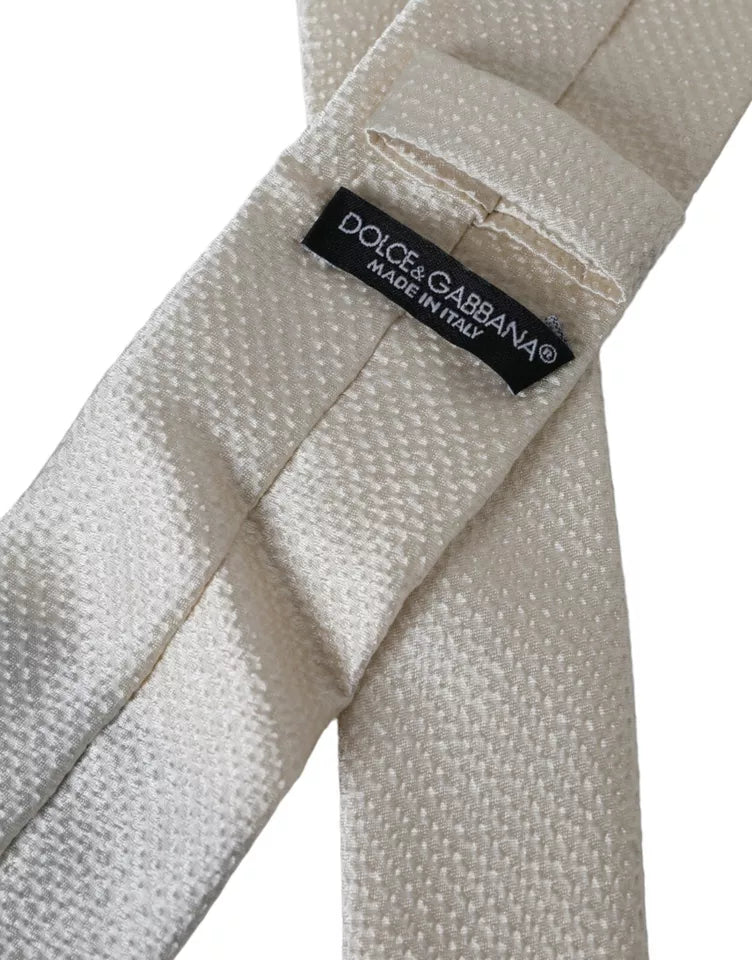Dolce & Gabbana Off White 100% Silk Adjustable Necktie Men Tie | Regal Royce