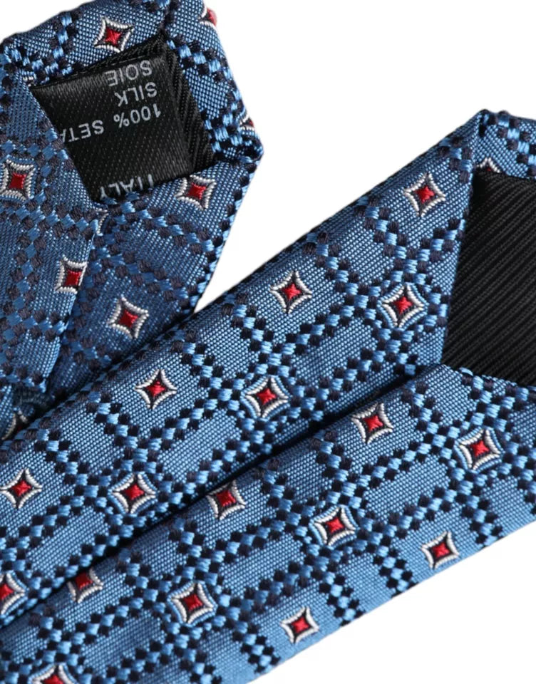 Dolce & Gabbana Blue Patterned 100% Silk Adjustable Men Tie | Regal Royce