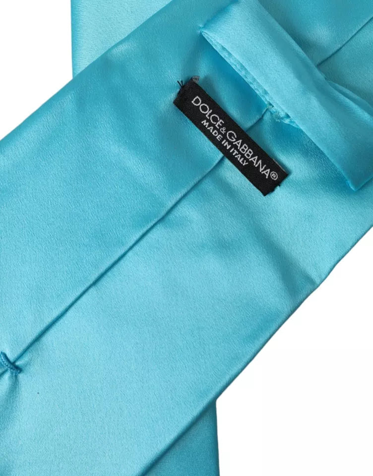 Dolce & Gabbana Light Blue Satin Silk Wide Adjustable Men Tie | Regal Royce