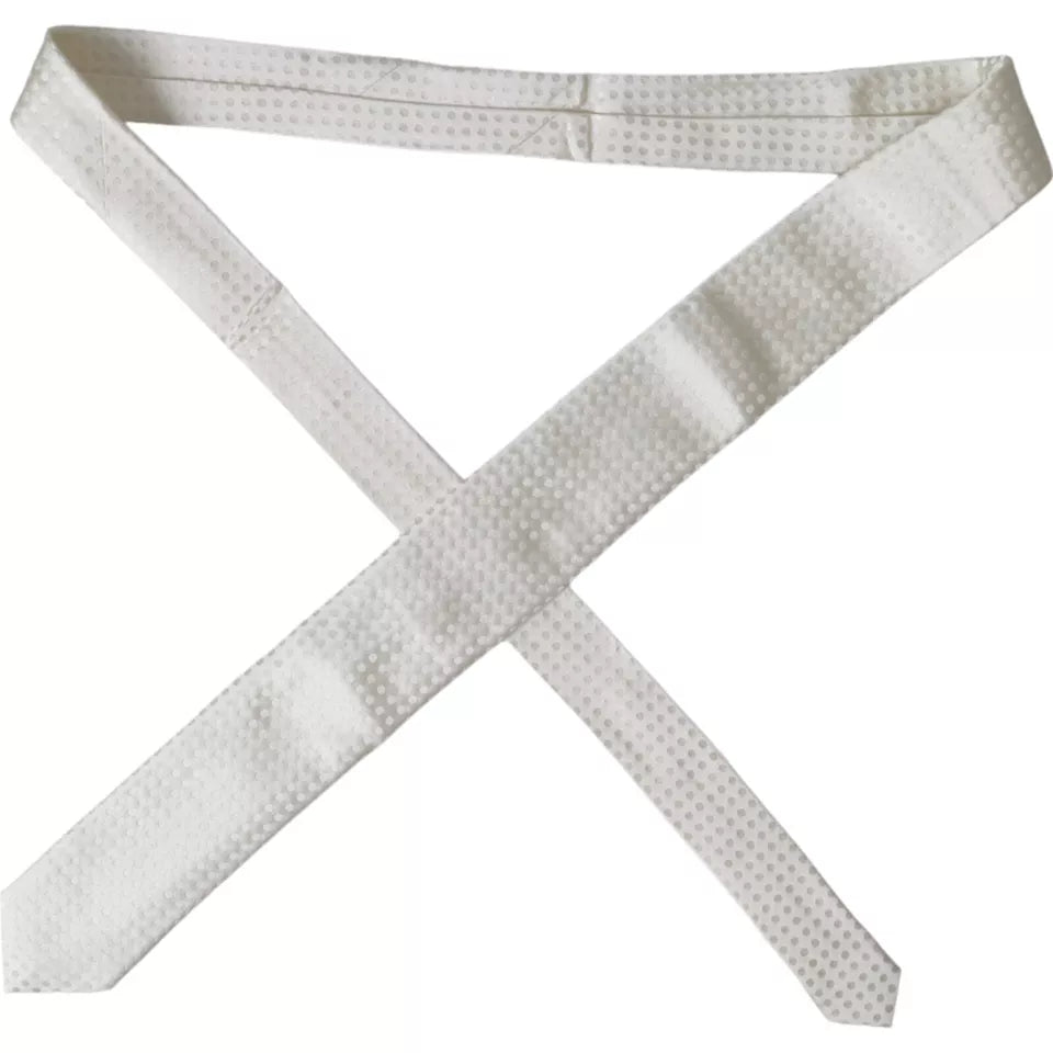 Dolce & Gabbana White Dotted Silk Classic Adjustable Men Tie | Regal Royce