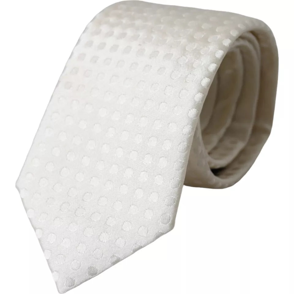 Dolce & Gabbana White Dotted Silk Classic Adjustable Men Tie | Regal Royce