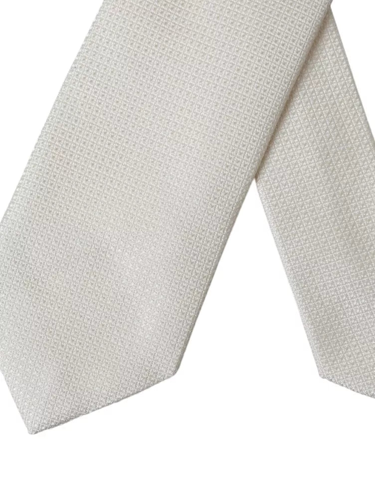 Dolce & Gabbana Off White Patterned Silk Classic Adjustable Tie | Regal Royce