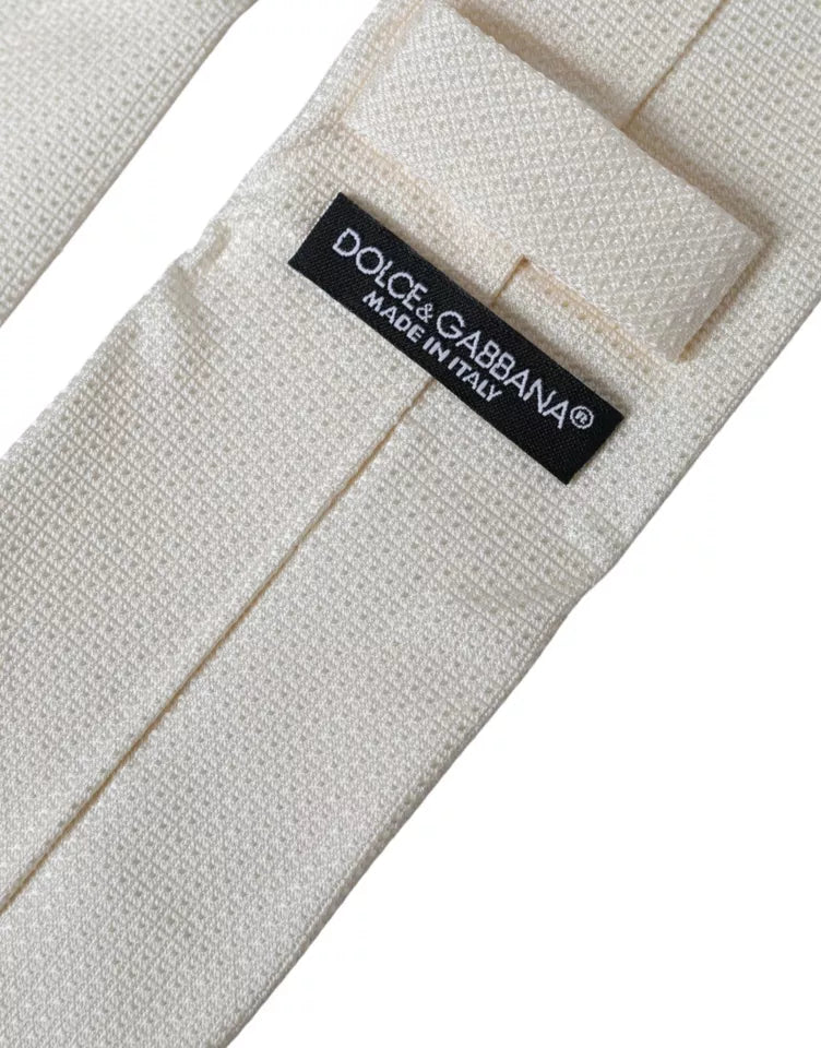 Dolce & Gabbana Off White Patterned Silk Classic Adjustable Tie | Regal Royce