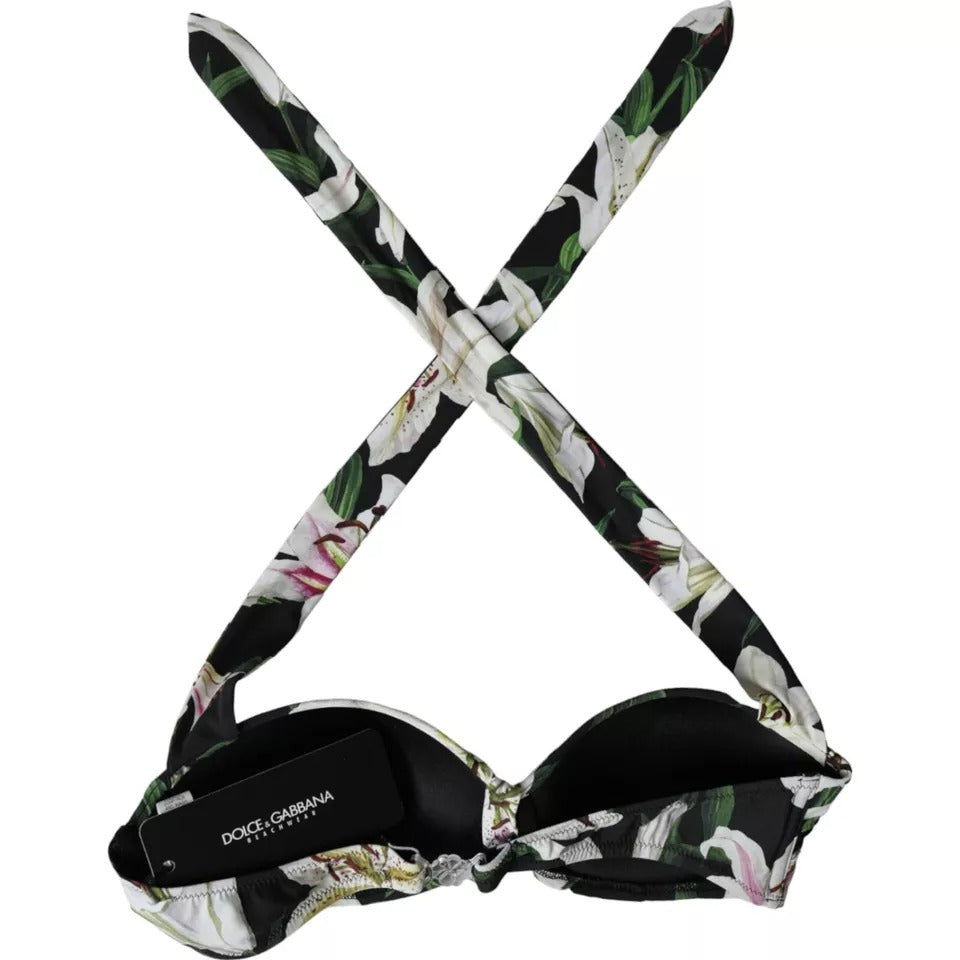 Dolce & Gabbana Black Lily Halter Swimwear Beachwear Bikini Top | Regal Royce