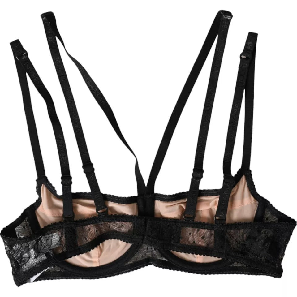 Dolce & Gabbana Black Floral Lace Nylon Balconcino Bra Underwear | Regal Royce