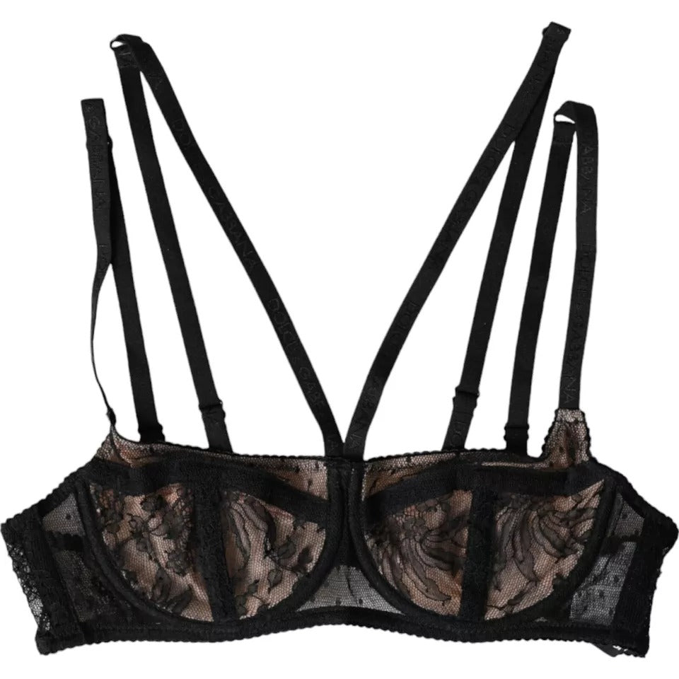 Dolce & Gabbana Black Floral Lace Nylon Balconcino Bra Underwear | Regal Royce