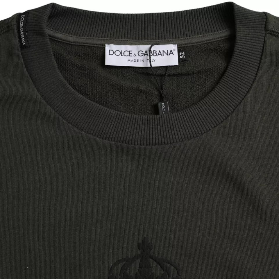 Dolce & Gabbana Green Logo Cotton Crew Neck Pullover Sweater | Regal Royce
