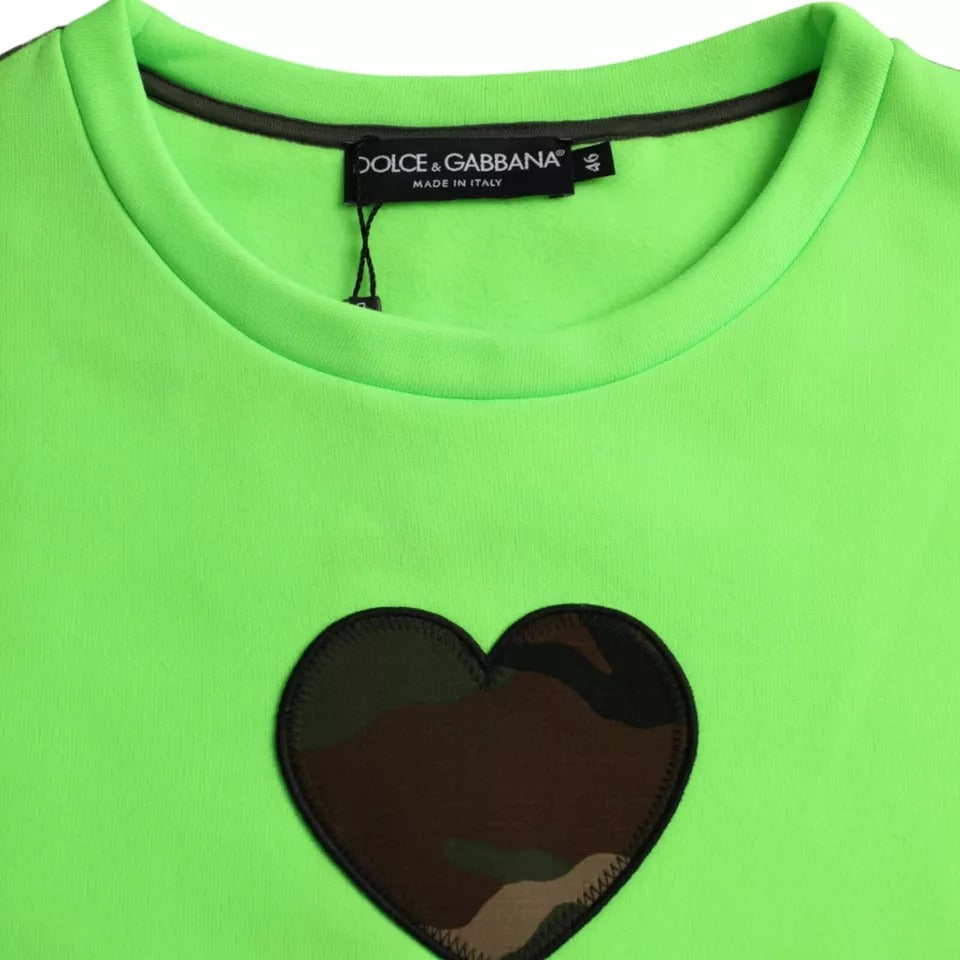 Dolce & Gabbana Green Patchwork Heart Crew Neck Pullover Sweater | Regal Royce