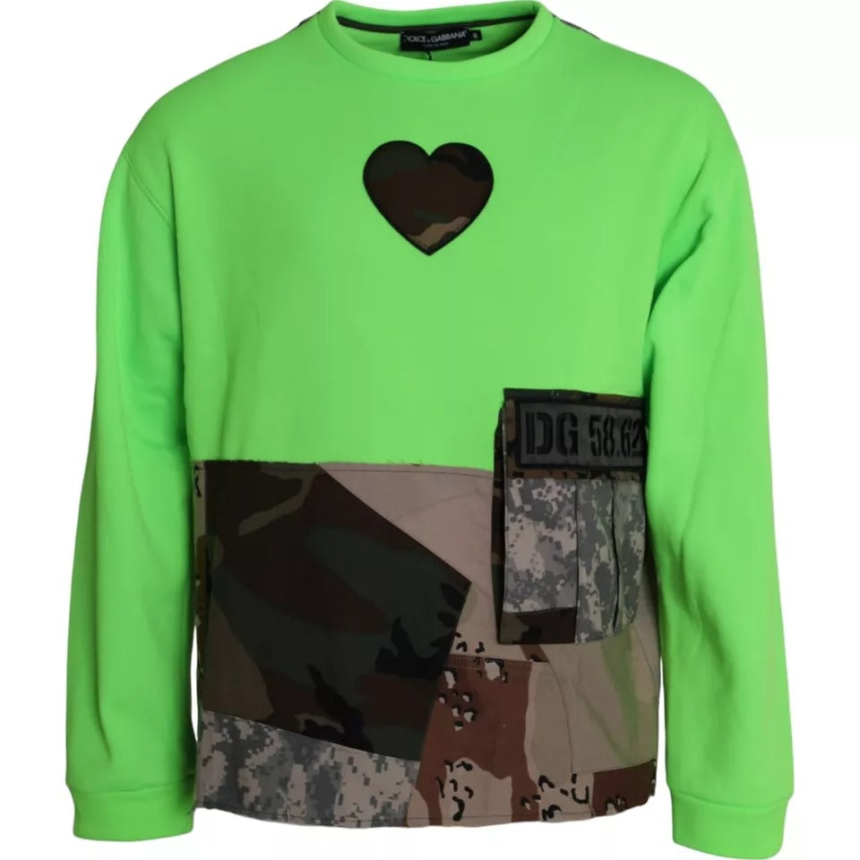 Dolce & Gabbana Green Patchwork Heart Crew Neck Pullover Sweater | Regal Royce