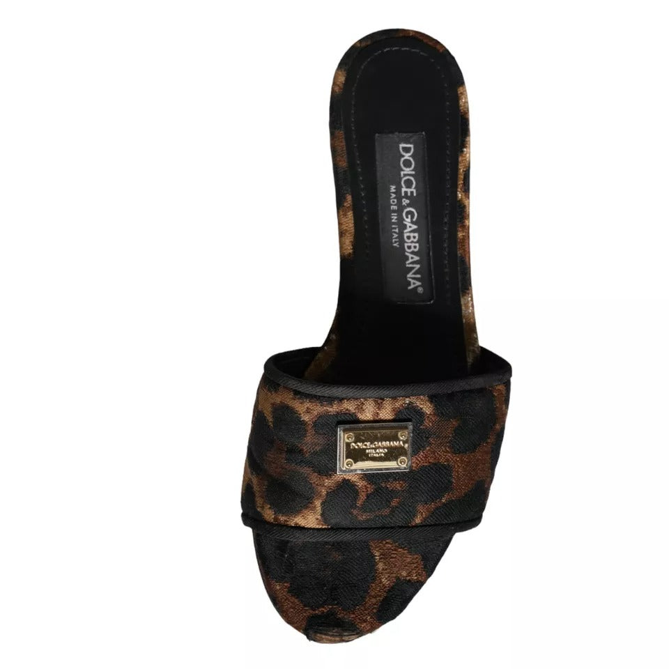 Dolce & Gabbana Brown Leopard Logo Slides Flats Sandals Shoes | Regal Royce
