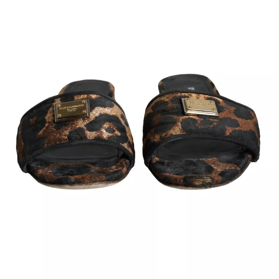 Dolce & Gabbana Brown Leopard Logo Slides Flats Sandals Shoes | Regal Royce