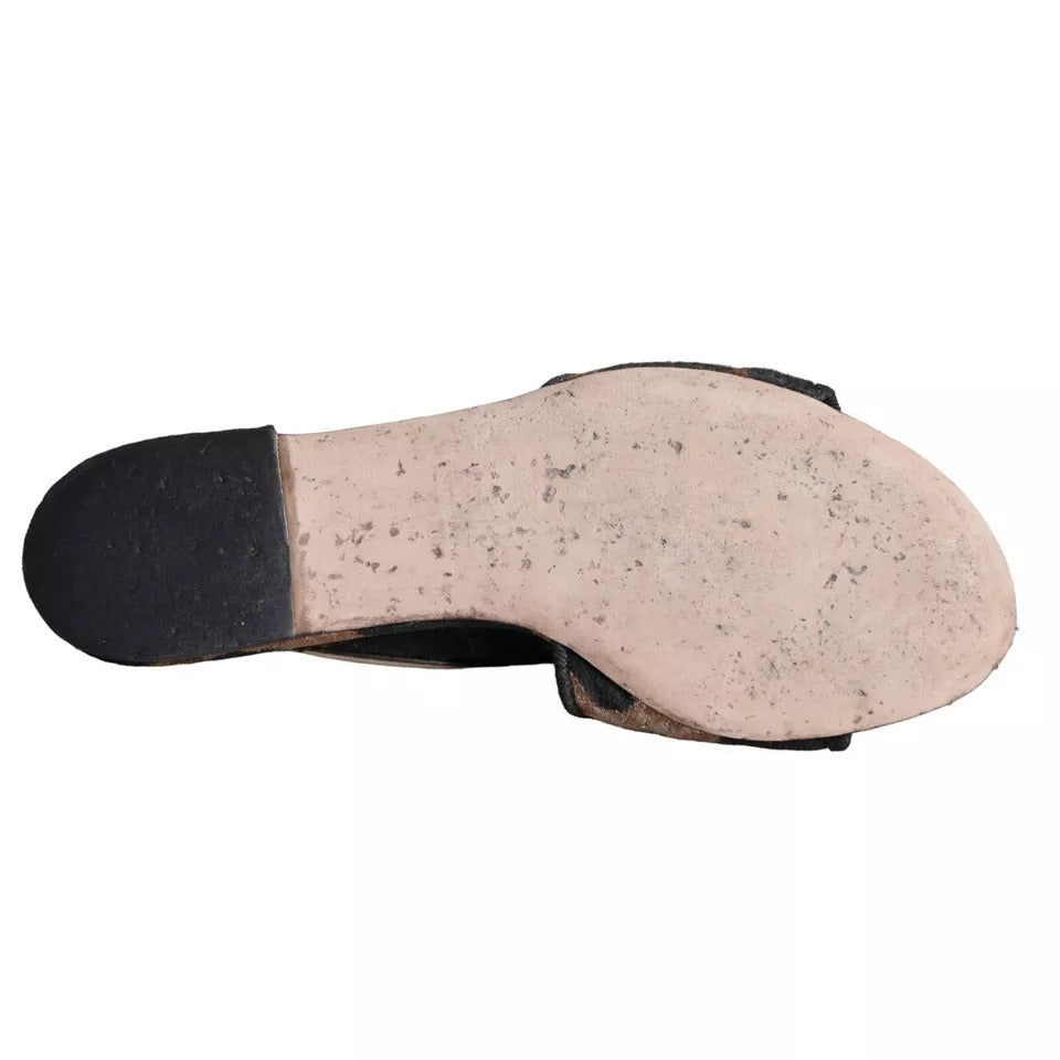 Dolce & Gabbana Brown Leopard Logo Slides Flats Sandals Shoes | Regal Royce