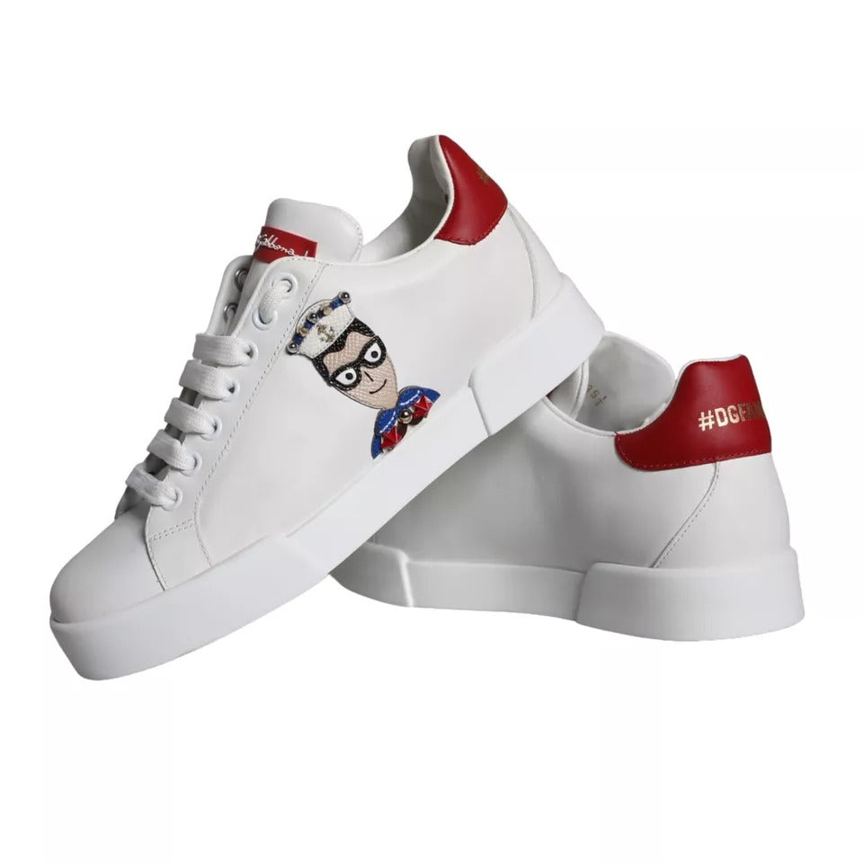 Dolce & Gabbana White Patch Calfskin Nappa Portofino Sneakers Shoes | Regal Royce