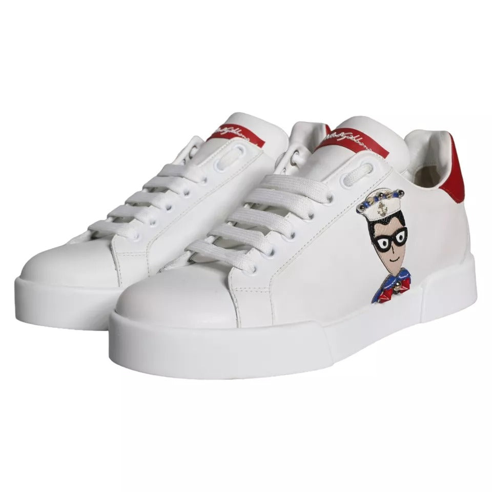 Dolce & Gabbana White Patch Calfskin Nappa Portofino Sneakers Shoes | Regal Royce