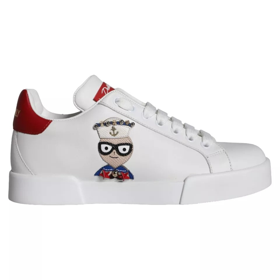 Dolce & Gabbana White Patch Calfskin Nappa Portofino Sneakers Shoes | Regal Royce