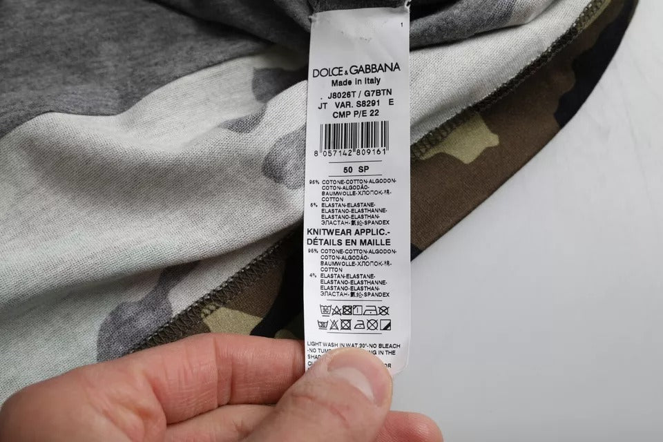 Dolce & Gabbana Multicolor Camouflage Cotton Crew Neck Men T-shirt | Regal Royce