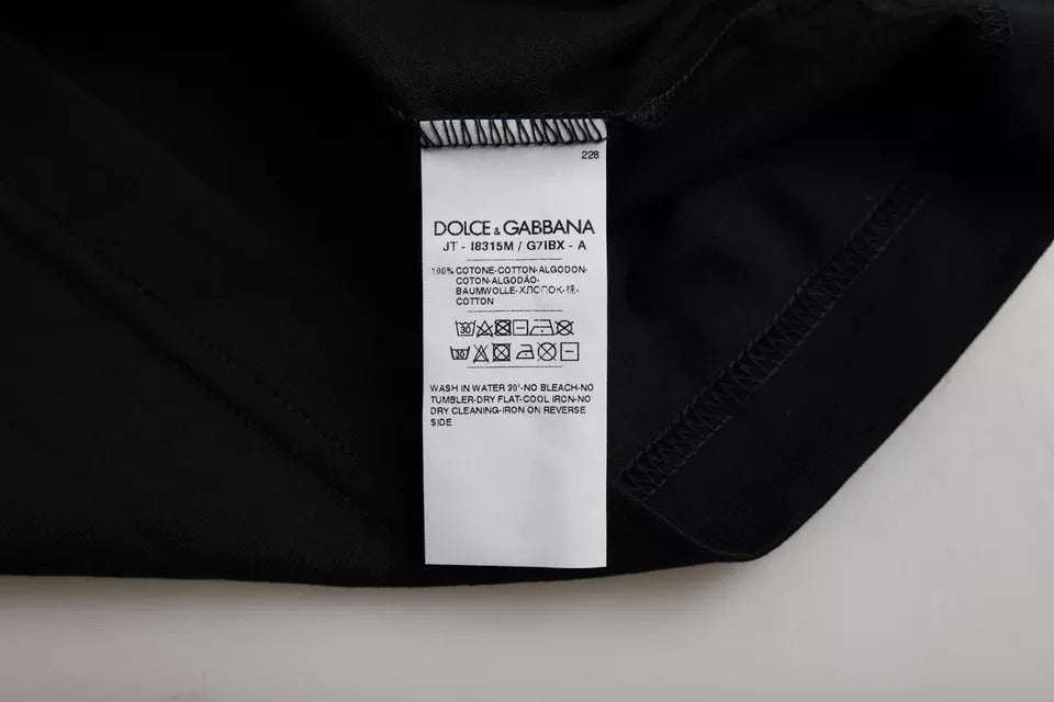 Dolce & Gabbana Black Cotton Round Neck Short Sleeves Men T-shirt | Regal Royce