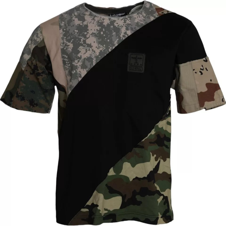 Dolce & Gabbana Multicolor Camouflage Cotton Round Neck Men T-shirt | Regal Royce