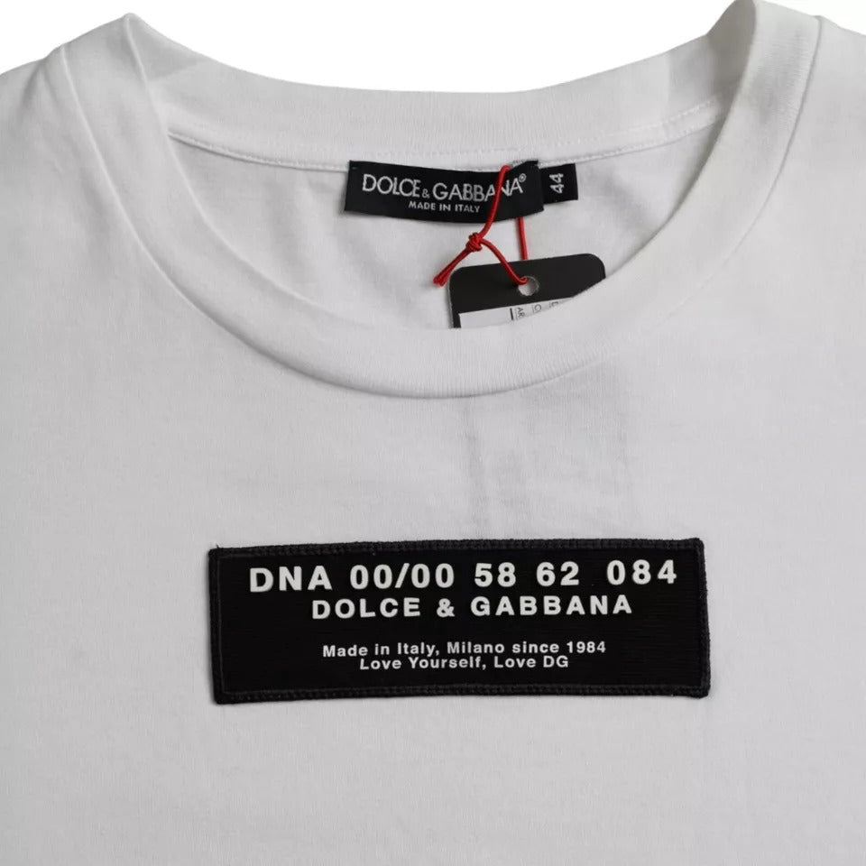 Dolce & Gabbana White Cotton DG Applique Men Casual T-shirt | Regal Royce