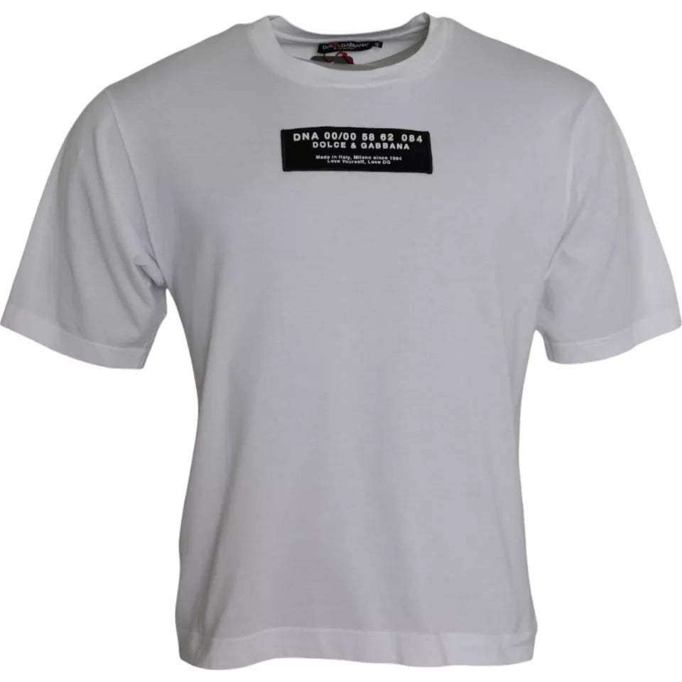 Dolce & Gabbana White Cotton DG Applique Men Casual T-shirt | Regal Royce