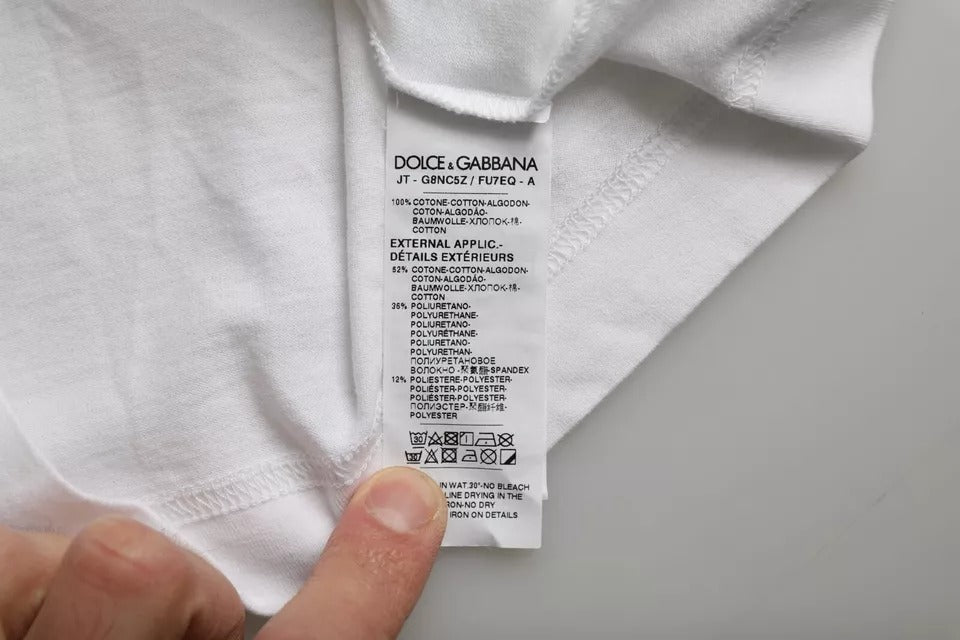 Dolce & Gabbana White Cotton DG Applique Men Casual T-shirt | Regal Royce