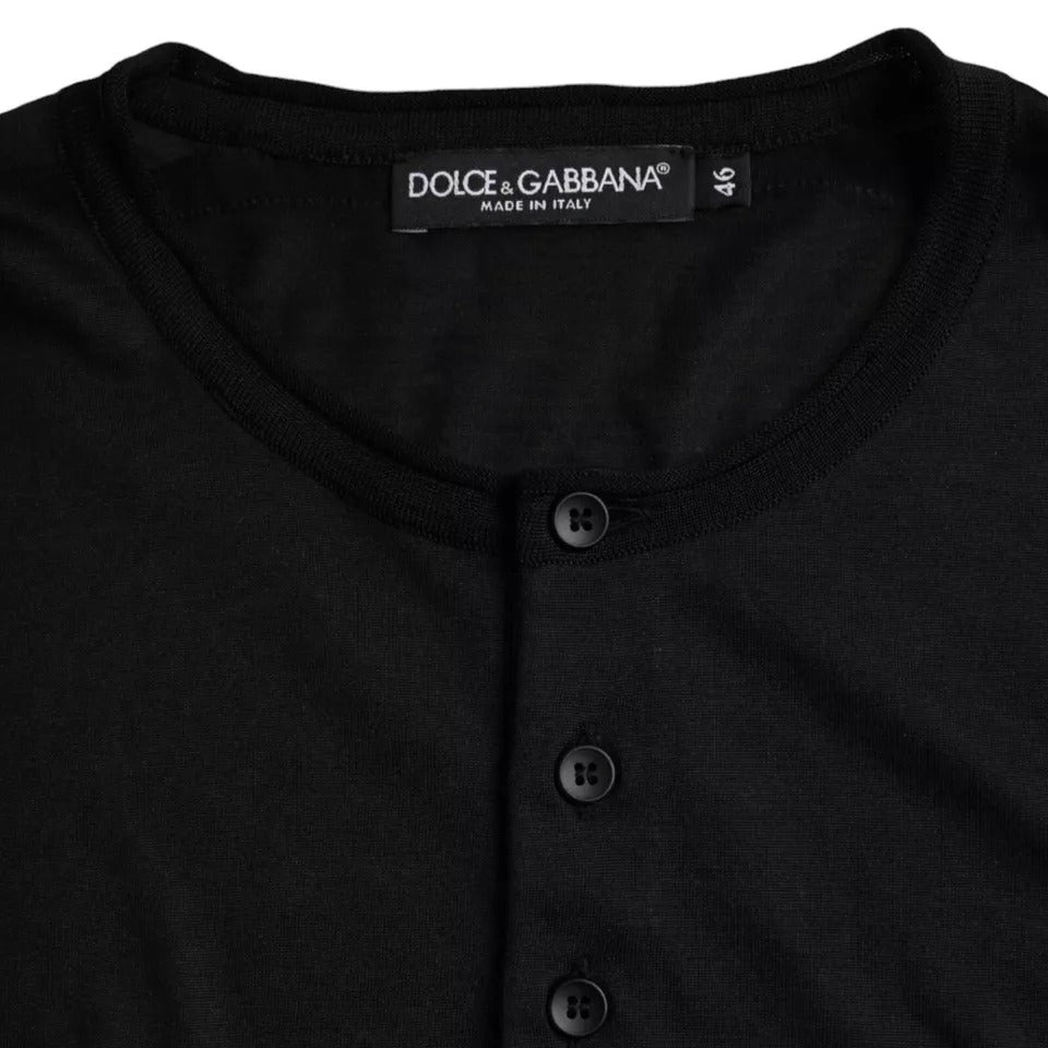 Dolce & Gabbana Black Silk Round Neck Short Sleeve T-shirt | Regal Royce