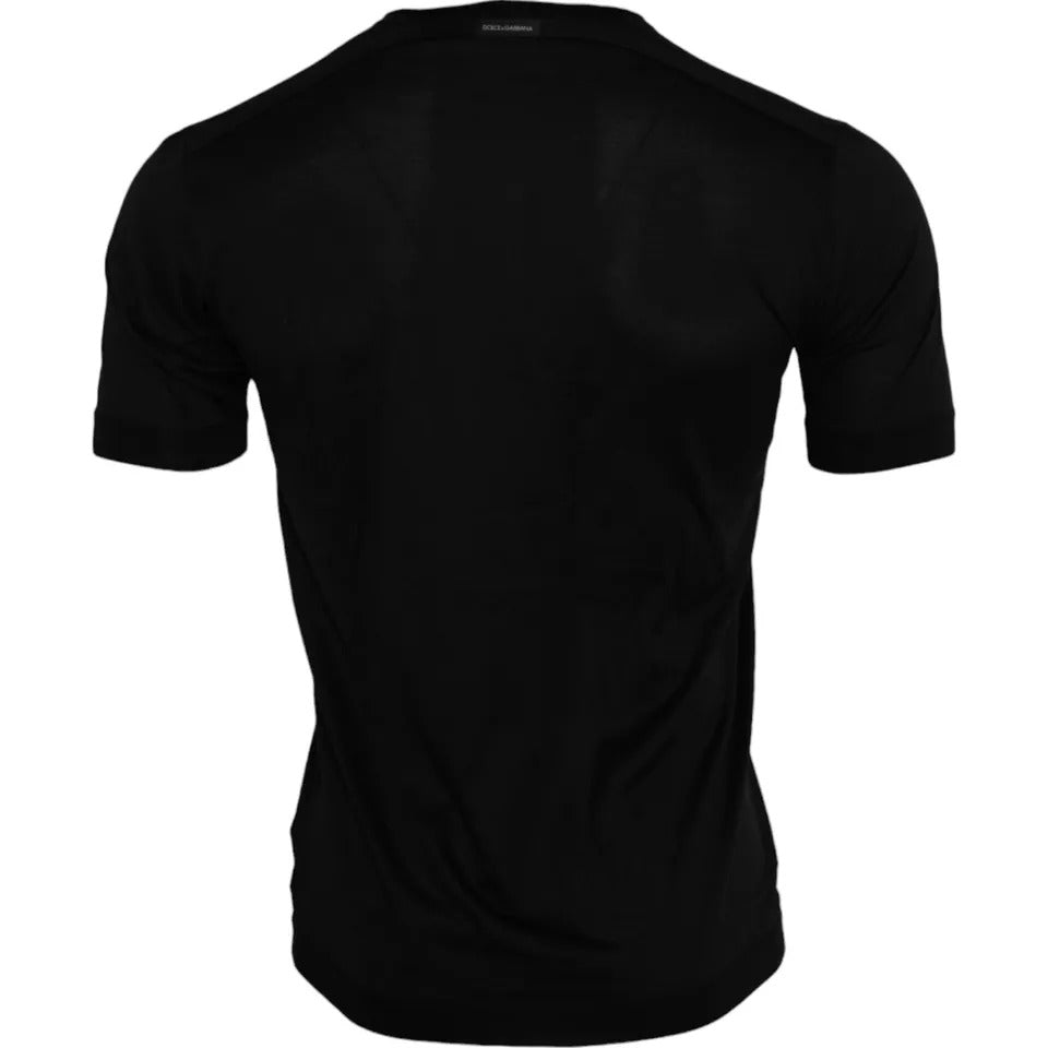 Dolce & Gabbana Black Silk Round Neck Short Sleeve T-shirt | Regal Royce