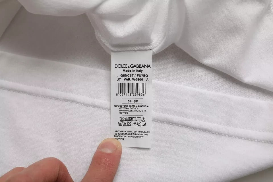 Dolce & Gabbana White Cotton Round Neck Short Sleeve T-shirt | Regal Royce