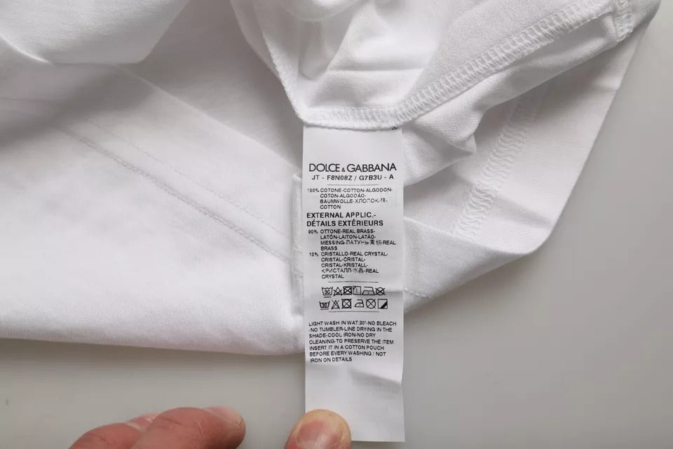 Dolce & Gabbana White Cotton Round Neck Short Sleeve T-shirt | Regal Royce
