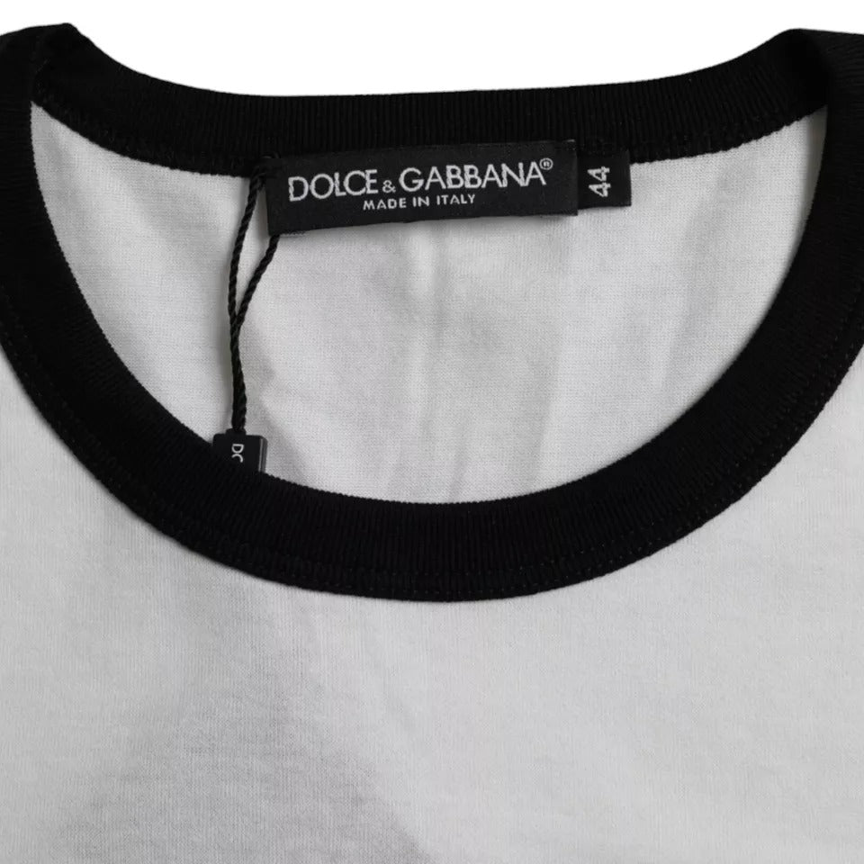 Dolce & Gabbana Black White Jazz Print Cotton Short Sleeves T-shirt | Regal Royce