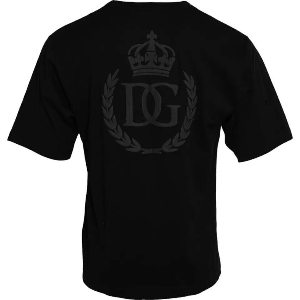 Dolce & Gabbana Black Logo Embossed Cotton Crew Neck T-shirt | Regal Royce
