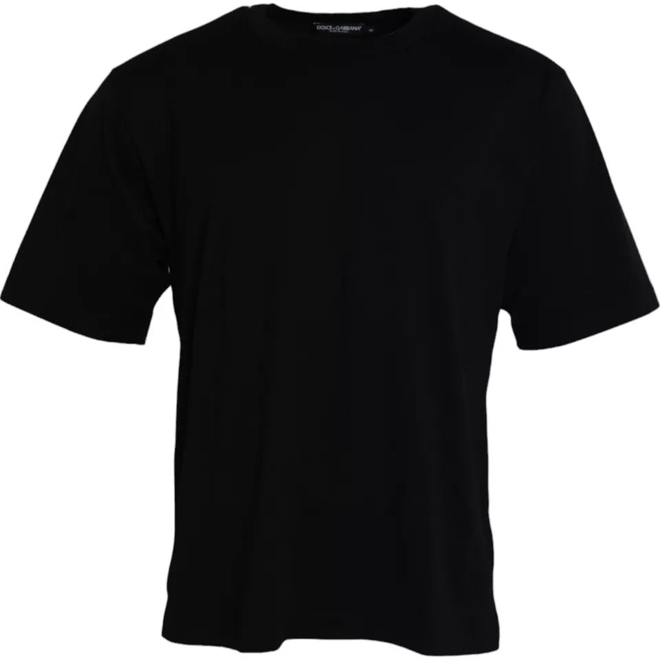 Dolce & Gabbana Black Logo Embossed Cotton Crew Neck T-shirt | Regal Royce